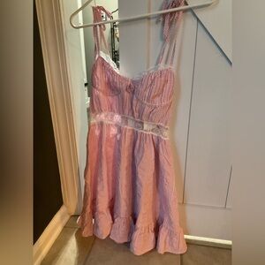 Sky to Moon Pink Gingham Mini Dress with Lace Trim - Women Small